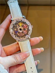 1 Piece of an Upgraded Version of a Dazzling, Fashionable, and Luxurious Women's Watch, Featuring Colorful Rhinestone Quartz Watch, with a Charming Rotating Colorful Snowflake Dial, Stainless Steel Case, Durable Leather Strap, and a Waterproof Design. the Watch Is Perfect for Women as a Date Gift and for Everyday Wear