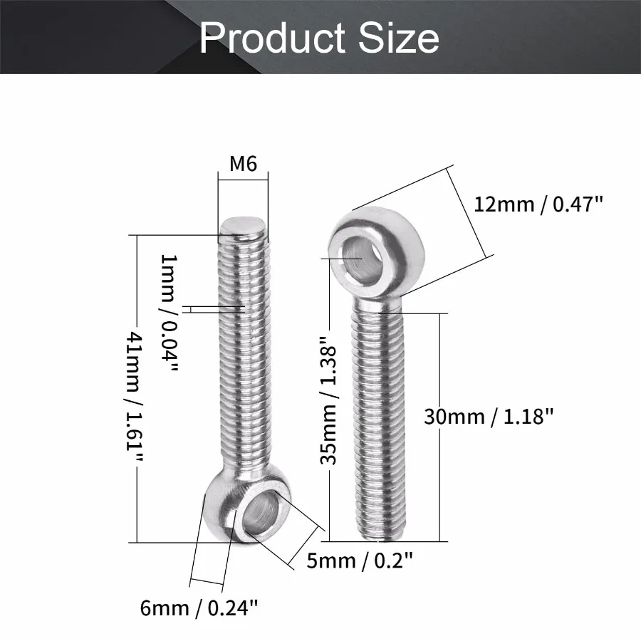 4 Pz M6 x 35mm Altalena Bullone di Sollevamento In Acciaio Inox 304 Metrico Filettatura Completa Macchinari Spalla Altalena Sollevamento Occhio Bullone per la Casa Ren