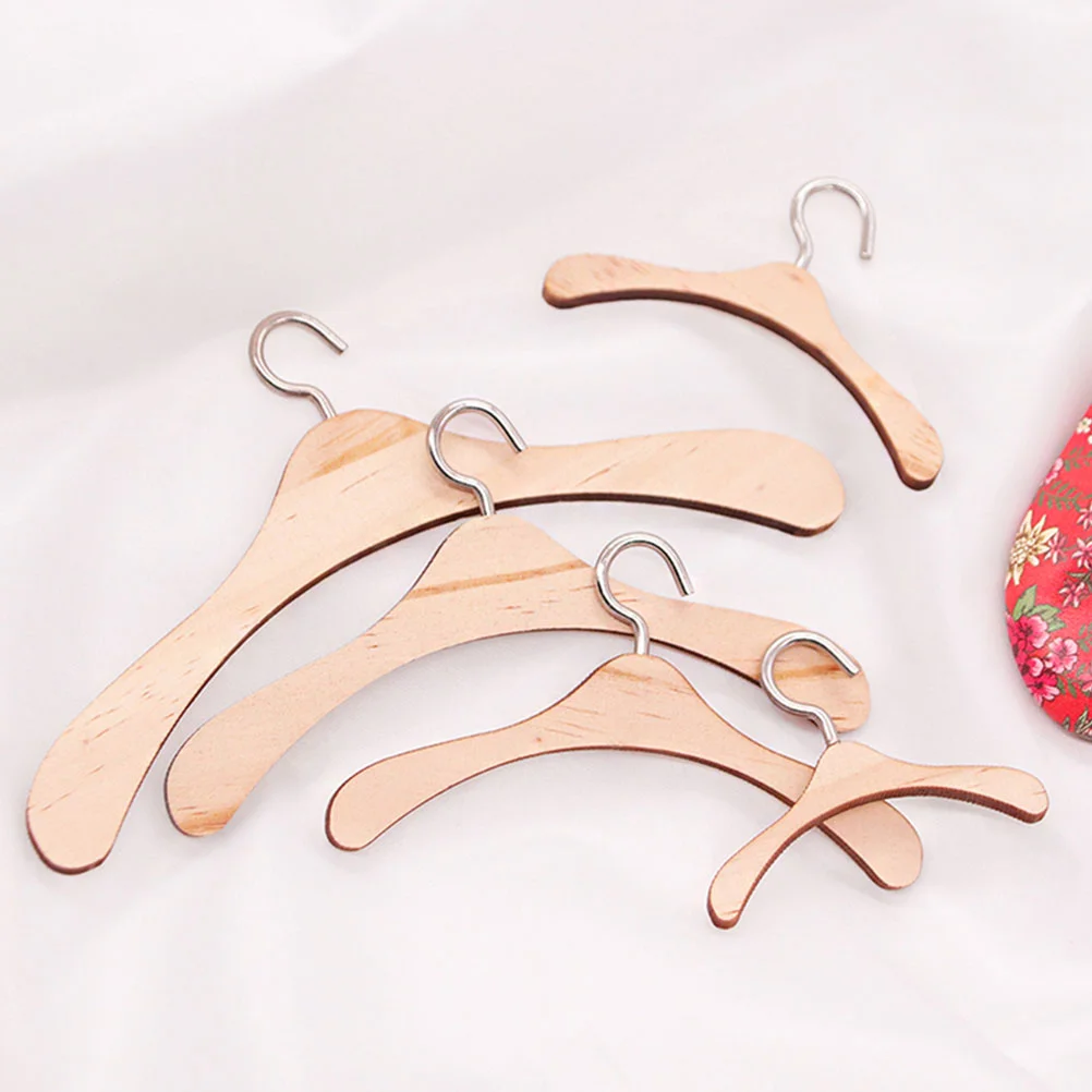 10 Pcs Wooden Hangers Stainless Steel Hook Dollhouse Accessories Mini Holder Kids Room Tidy Tool Baby Garment Rack