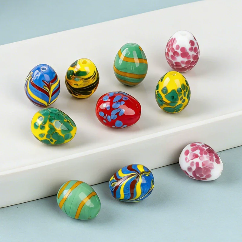 20pcs 14x17mm Egg-shaped Handmade Lampwork Glass Beads For Jewelry Making  DIY Bracelet Necklace Earring Accessories
