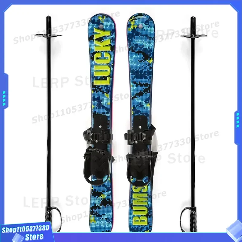 Kids Plastic Skis Set with Poles for Toddlers Beginner Winter Snow Sports Equipment Outdoor Fun Bundle Gift for Boys Girls