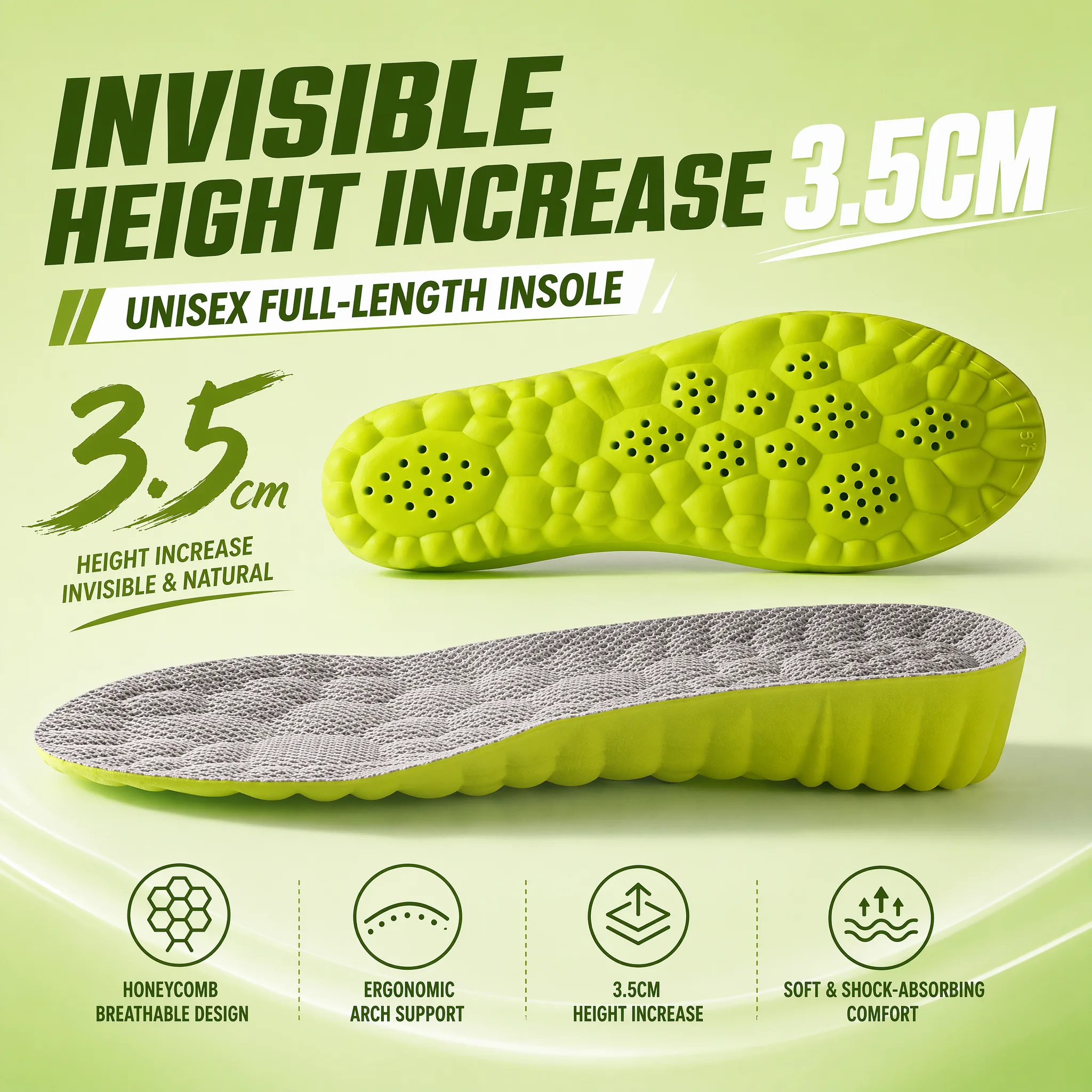 Cloud Sense Super Soft Insoles, Shock Absorption Breathable Shoe Inserts, High Elastic Cushion Insoles for Sports & Daily Wear