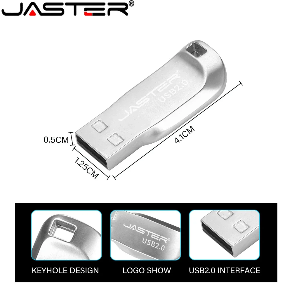 JASTER USB Flash Drive 64GB Mini metal High speed Memory stick Silver Pen drive Free custom logo Business gift U disk For Laptop