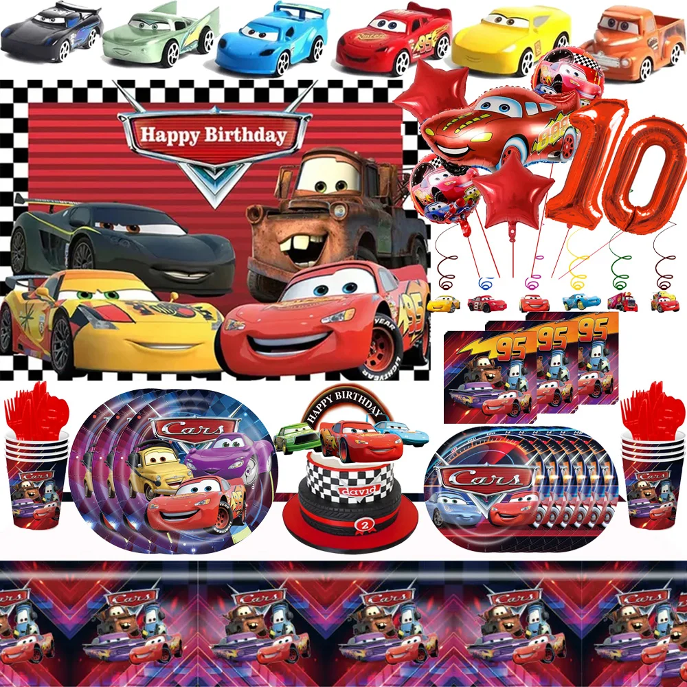 

Disney Lightning Mcqueen Birthday Decoration Cars Balloons Stickers Straws Snap Bracelets Party Supplies 3D Balloons Baby Shower