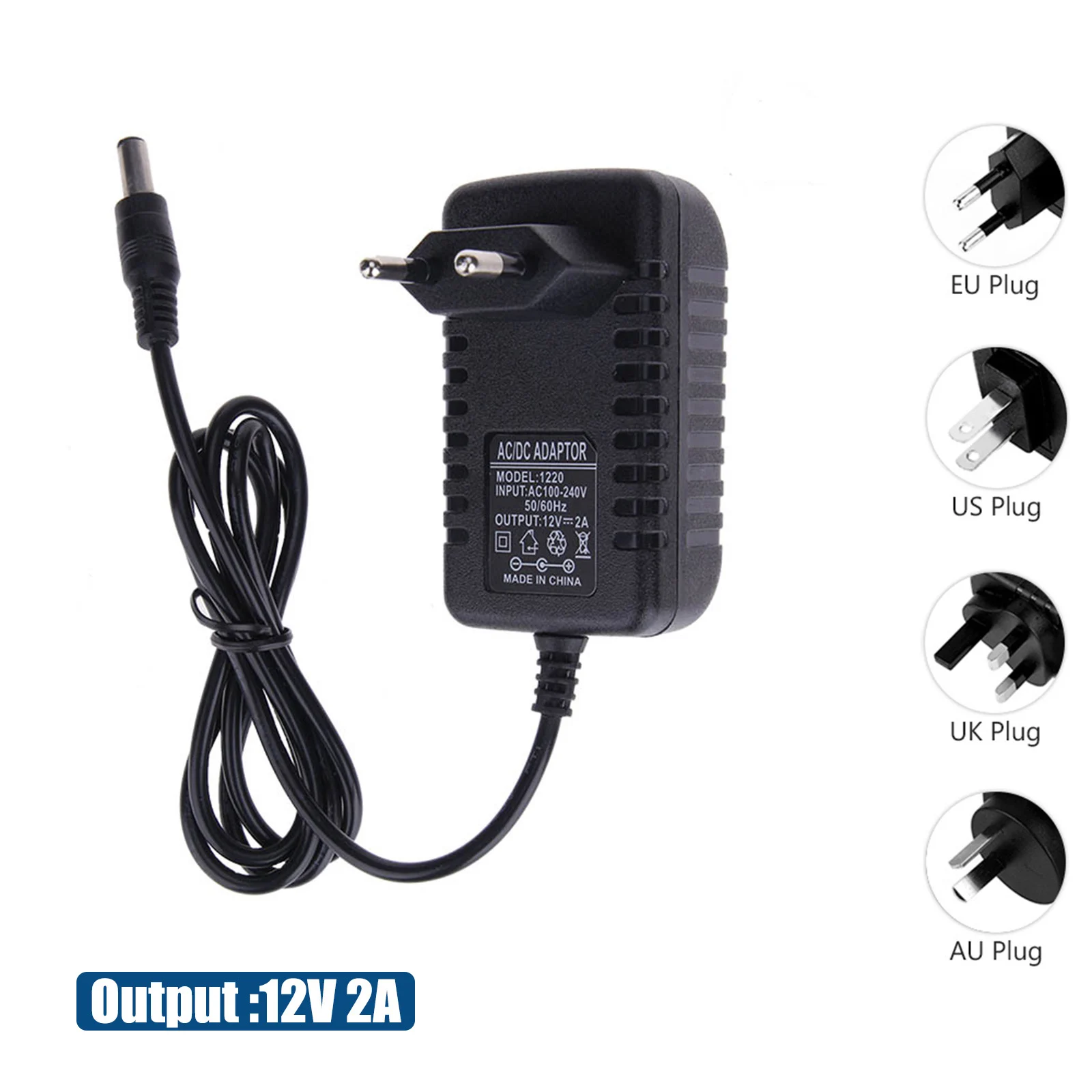 12V 2A AC 100V-240V Converter Adapter DC 12V 2A 2000mA Power Supply EU UK AU US Plug 5.5mm x 2.5mm for 3.5 inch SATA cable