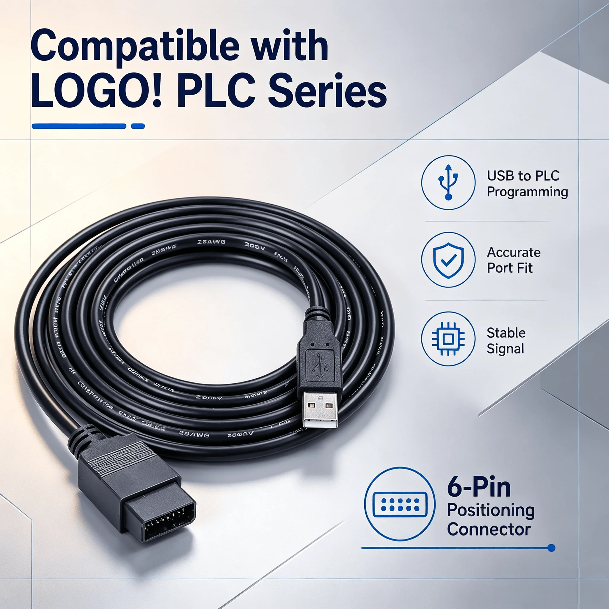6ED1057-1AA01-0BA0 USB Programming Cable for Siemens LOGO! Series PLC, 12V Stable Communication Download Lead