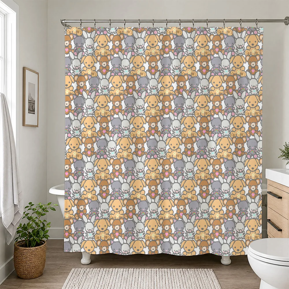 Adorable Dog Print Waterproof Shower Curtain Bathroom Decor Waterproof Shower Liner Cute Cartoon Animals Nursery Kids Shower Cur