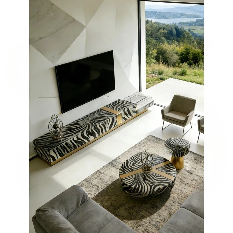 Modern light luxury natural marble TV cabinet  pattern storage floor cabinet
