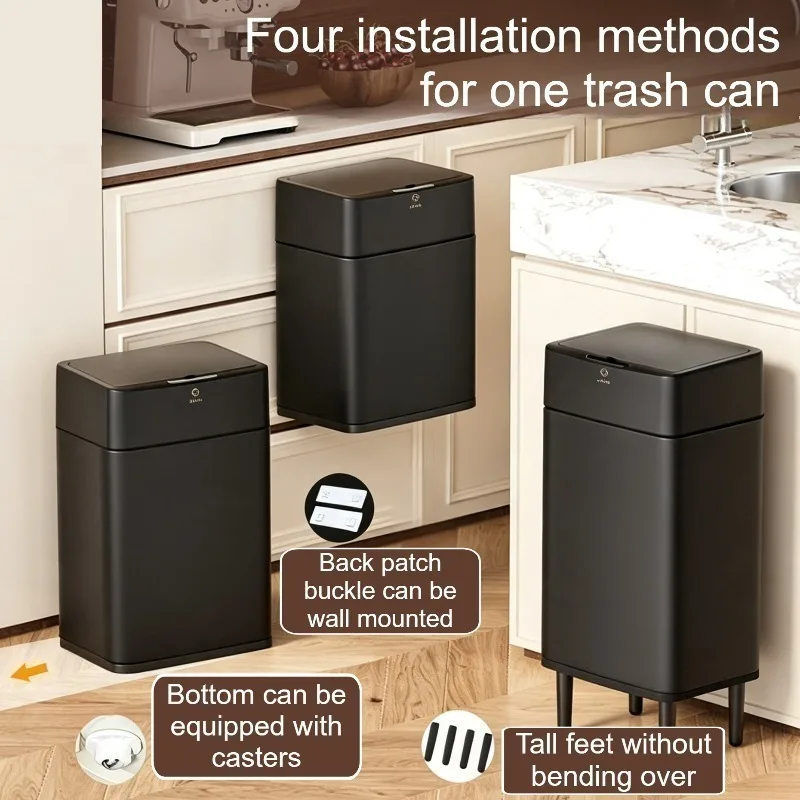 Automatic Sensor Trash Can Smart Waste Bins Kitchen Food Waste Mobile Garbage Bin Luxury Portable Bathroom Wastebasket with Lid