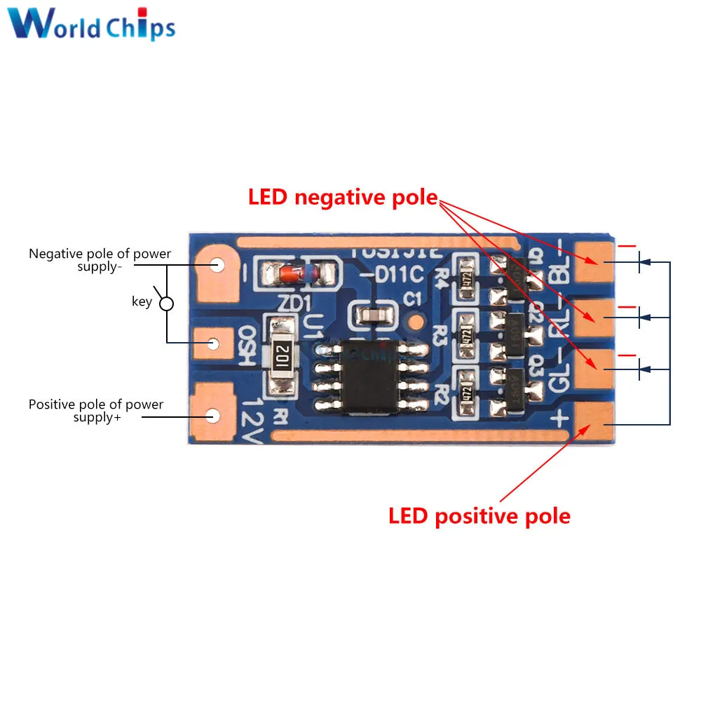 DC 5-12V RGB Module Multiple Modes Button Switching Phantom Light High Current Drive Circuit Board 2A Flashing Light Module