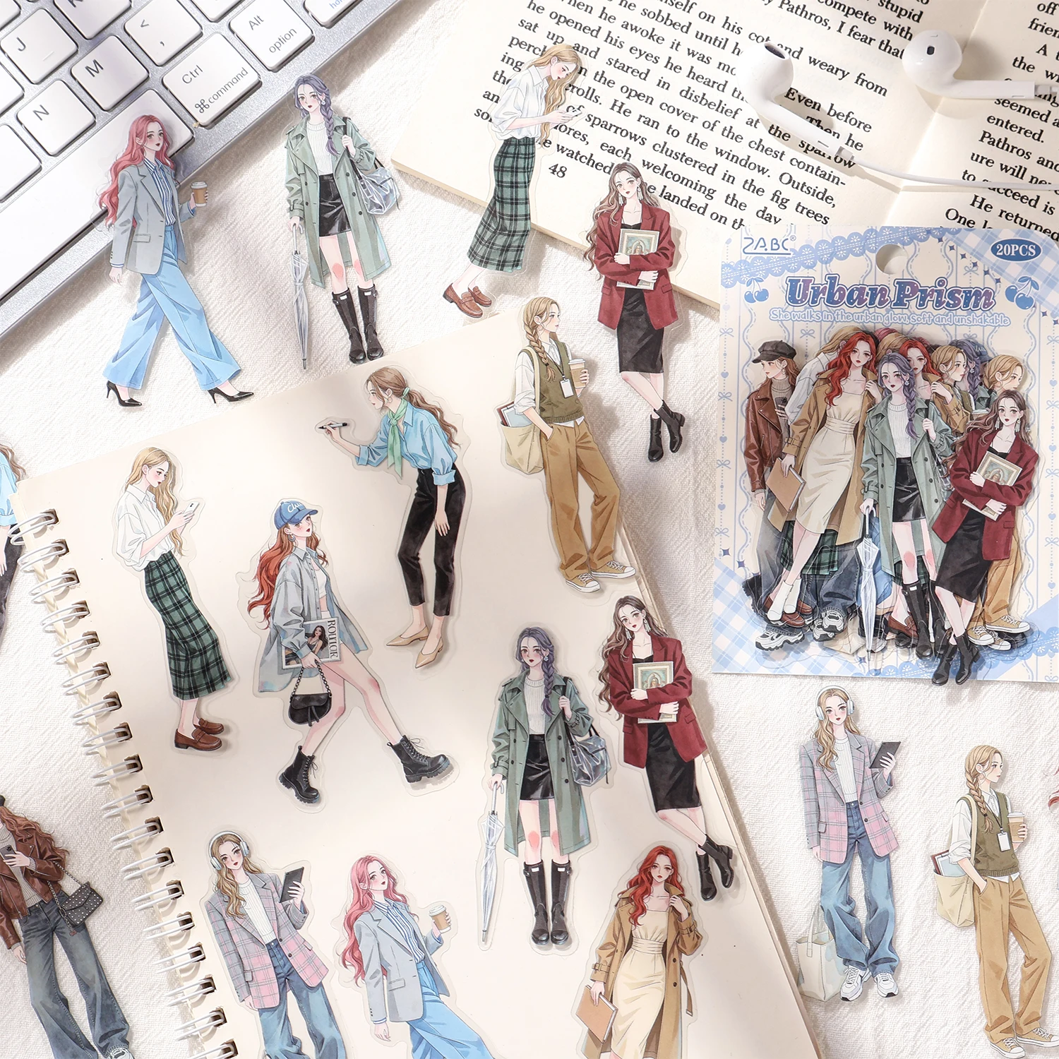 6 Style Walking Non-stop Series Exquisite Character Theme PET Stickers DIY Decor for Scrapbook, Diary, Notebook and Phone Case