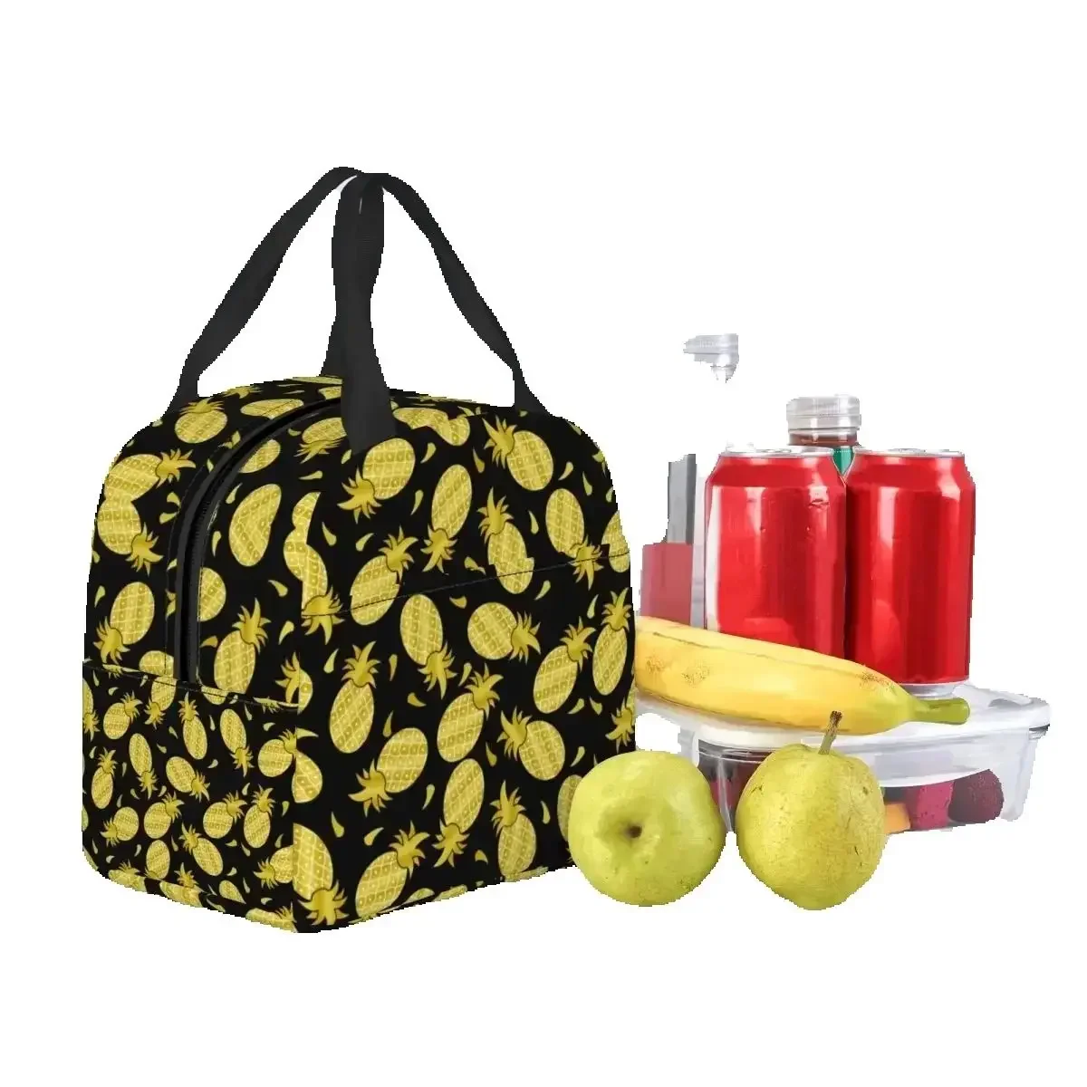 

Golden Pineapple Pattern Fruit Insulated Lunch Bag for School Office Leakproof Thermal Cooler Lunch Box Women Kids