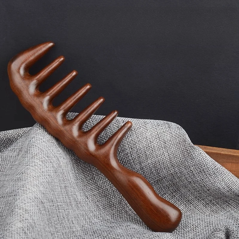 Wood Comb, Golden Silk Sandalwood, Large Teeth Hair Curling Comb, Wide Teeth Anti-static Hair Loss Prevention and Massage Comb