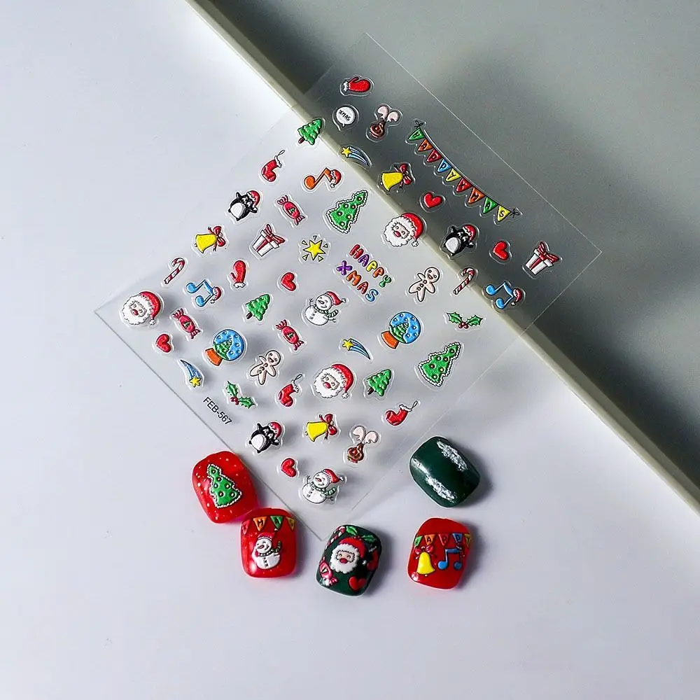

Cute 5D Relief Nail Sticker Reliefs Cartoon Christmas Manicure Decals Self Adhesive Snowflakes Manicure Nail Art Decoratio
