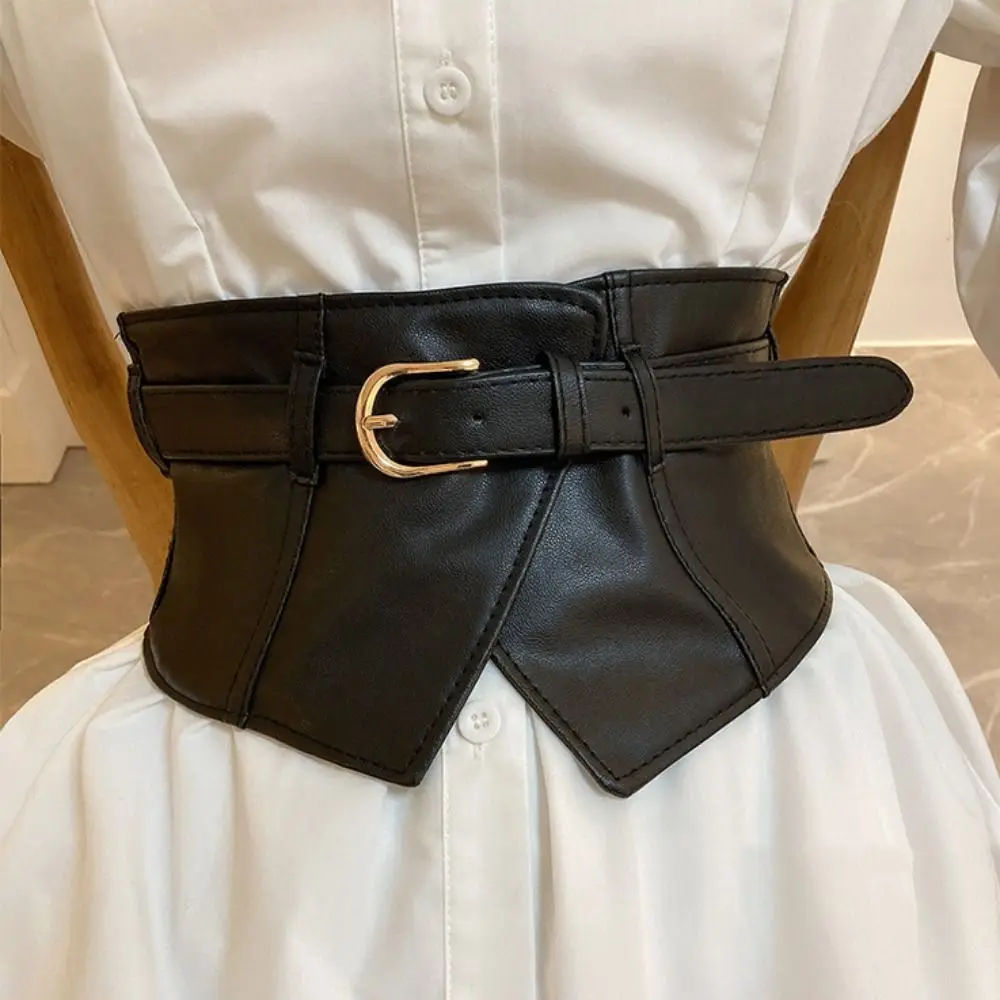 Fashion Adjustable Elastic Cummerbunds Black PU Leather Wide Belt Slimming Waistband Waist Corset Dress