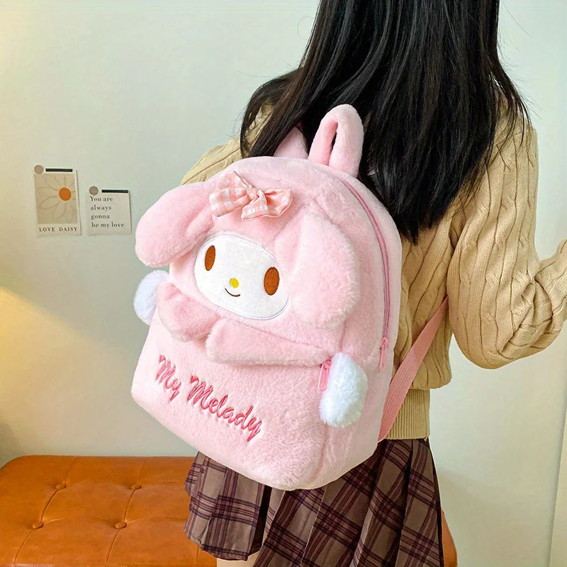 Kawaii Sanrio Plush Backpack - Soft Faux Fur, Cartoon Character Design, Adjustable Shoulder Straps, Spacious Interior Travel