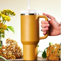 40 Oz Tumbler with Handle Lid Straw Stainless Steel Water Bottle Vacuum Thermos Bingba Cup Travel Hot Cold Coffee Drinks Cup