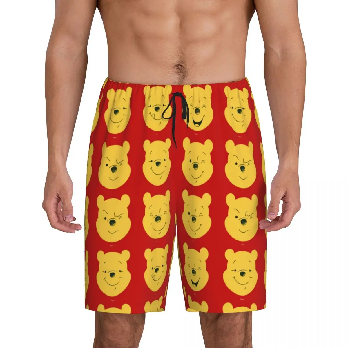 

Custom Funny Cartoon Winnie The Pooh Pajama Shorts Sleepwear Men's Elastic Waistband Sleep Lounge Short Pjs with Pockets