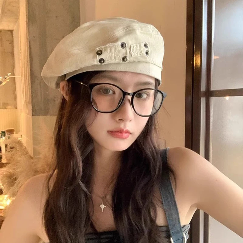جديد Y2K خمر برشام التصحيح تصميم غسلها القطن القبعات القبعات النساء الربيع الصيف عادية الرجعية الأدبية الرسام قبعة Boinas Hombre