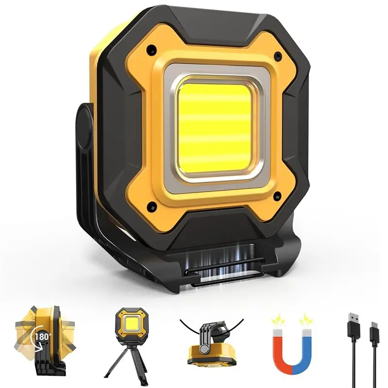 A93Z Camping Lantern Rechargeable LED Work Light 6000Mah, 16H Cordless Magnetic Flashlight, IPX5 Waterproof, 360° Rotate Lamp