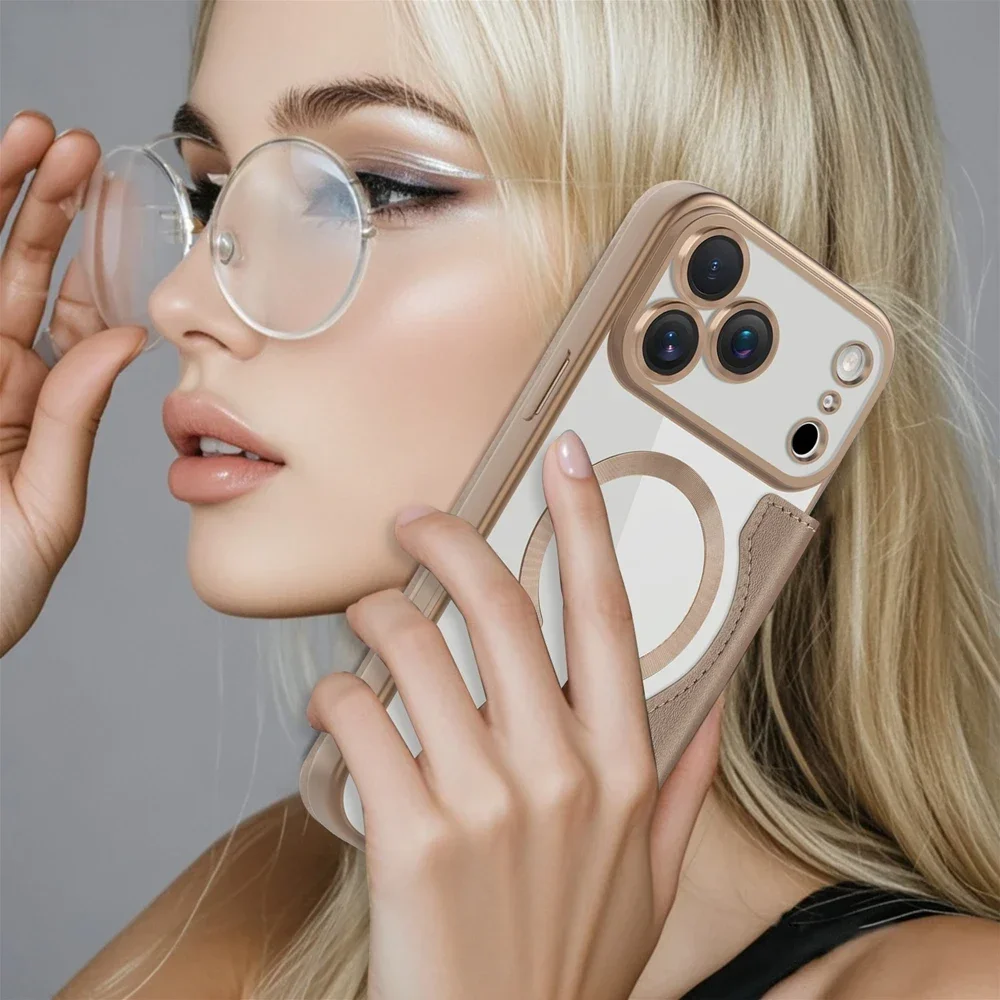 Flip-Lederhülle für iPhone 18 17 Air 16 Promax 15 Pro Max 14 Plus 13 PM 12 mit Kartenhalter, magnetischer Halterung und kabelloser Ladefunktion – Detail 10