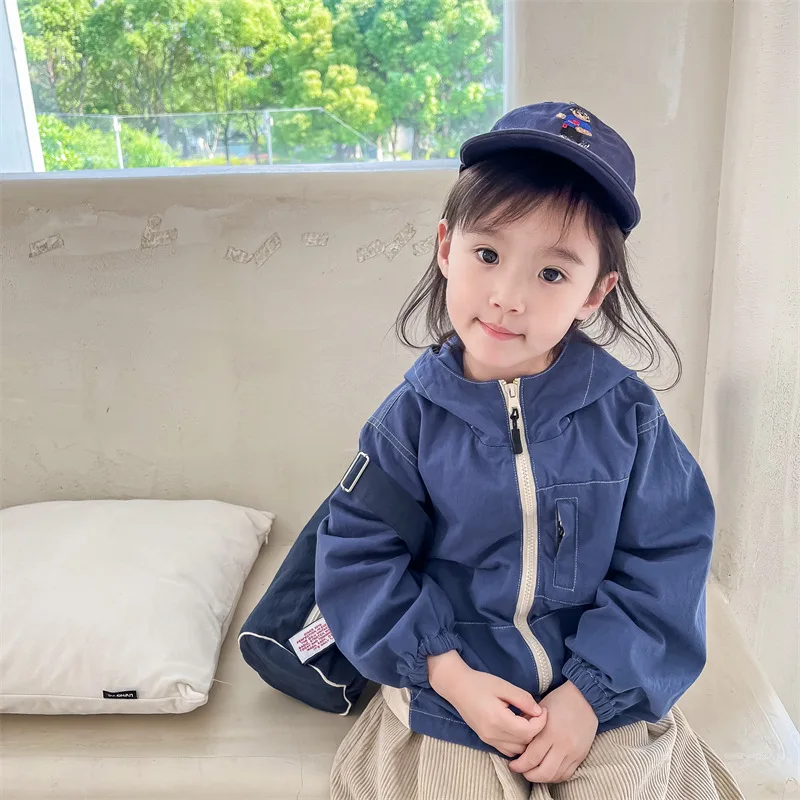 Childrens Jacket 2026 Spring New Korean Edition Color Blocked Jacket Casual Fashion Daily Elegant Wear