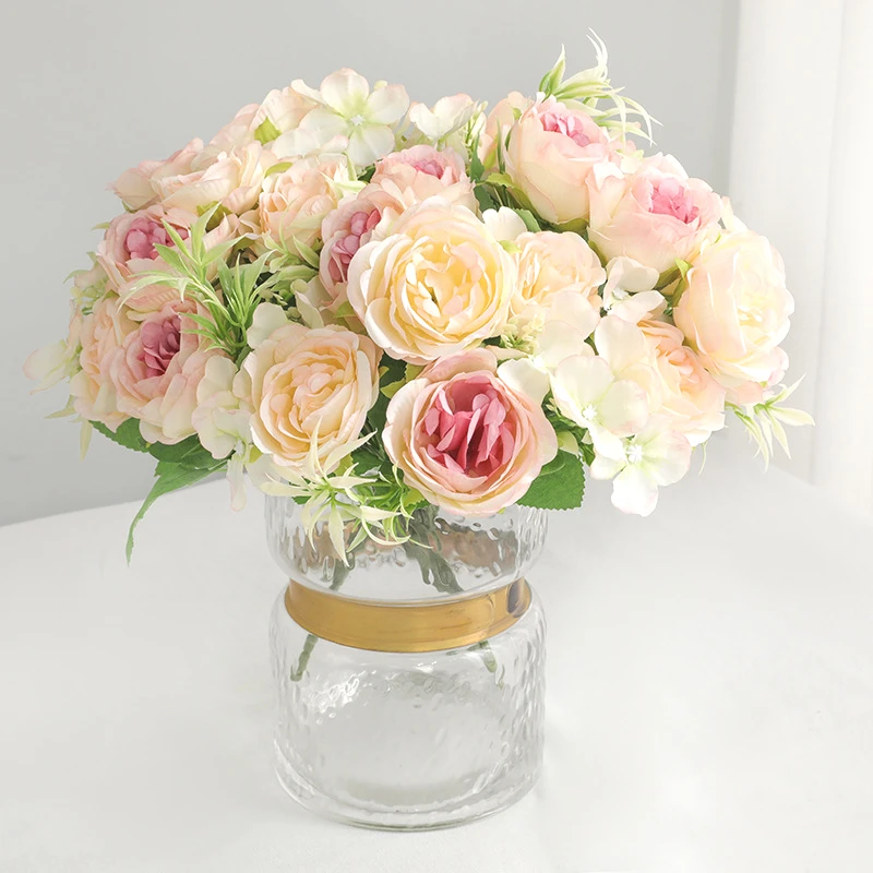 Best Selling Beautiful Rose Peony Artificial Silk Flowers Small White Bouquet Home Party Winter Wedding Decoration Fake Flowers