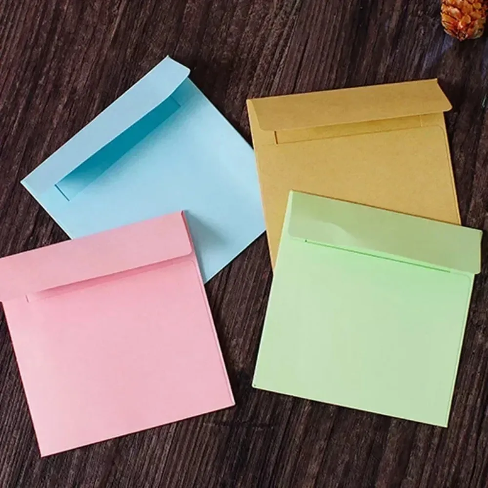 1pcs Mini Envelope Square Candy Color Letter Paper Kraft Paper Card Stationery Blank Student Office Supplies Birthday 10x10cm