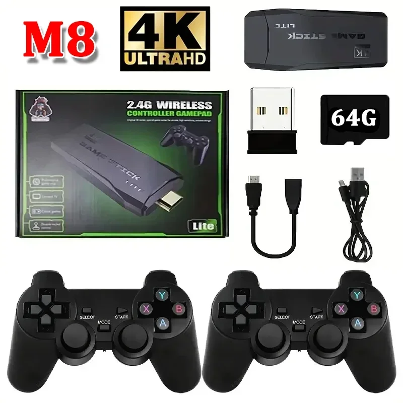 Consola de videojuegos Sticks M8, controlador inalámbrico Dual de 2,4G, palo de juego 4K, 10000 juegos, juego Retro de 64GB para DropShipping, regalo de Navidad