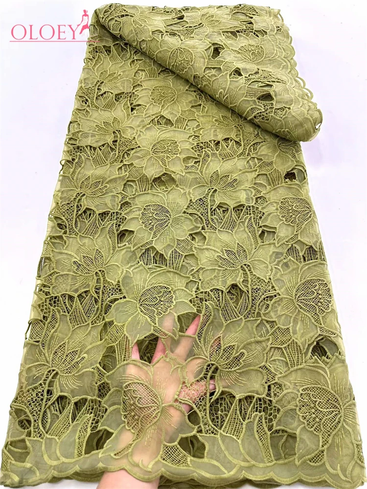 OLOEY Nigerian Hollow Out Water Soluble Fabric Knitted High Quality 5 Yards African Cord Guipure Lace Fabric Wedding Dress For S view 4