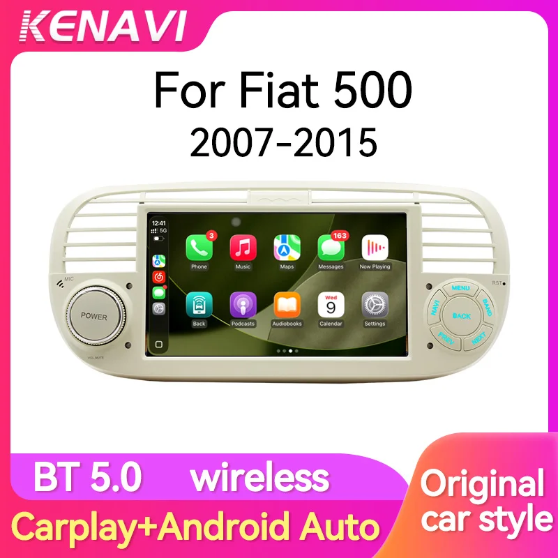 Car Stereo Radio MP5 Multimedia Player Wireless Carplay Android Auto BT 5.0 AM FM RDS BWC For Fiat 500 2007-2015 Car Head Unit