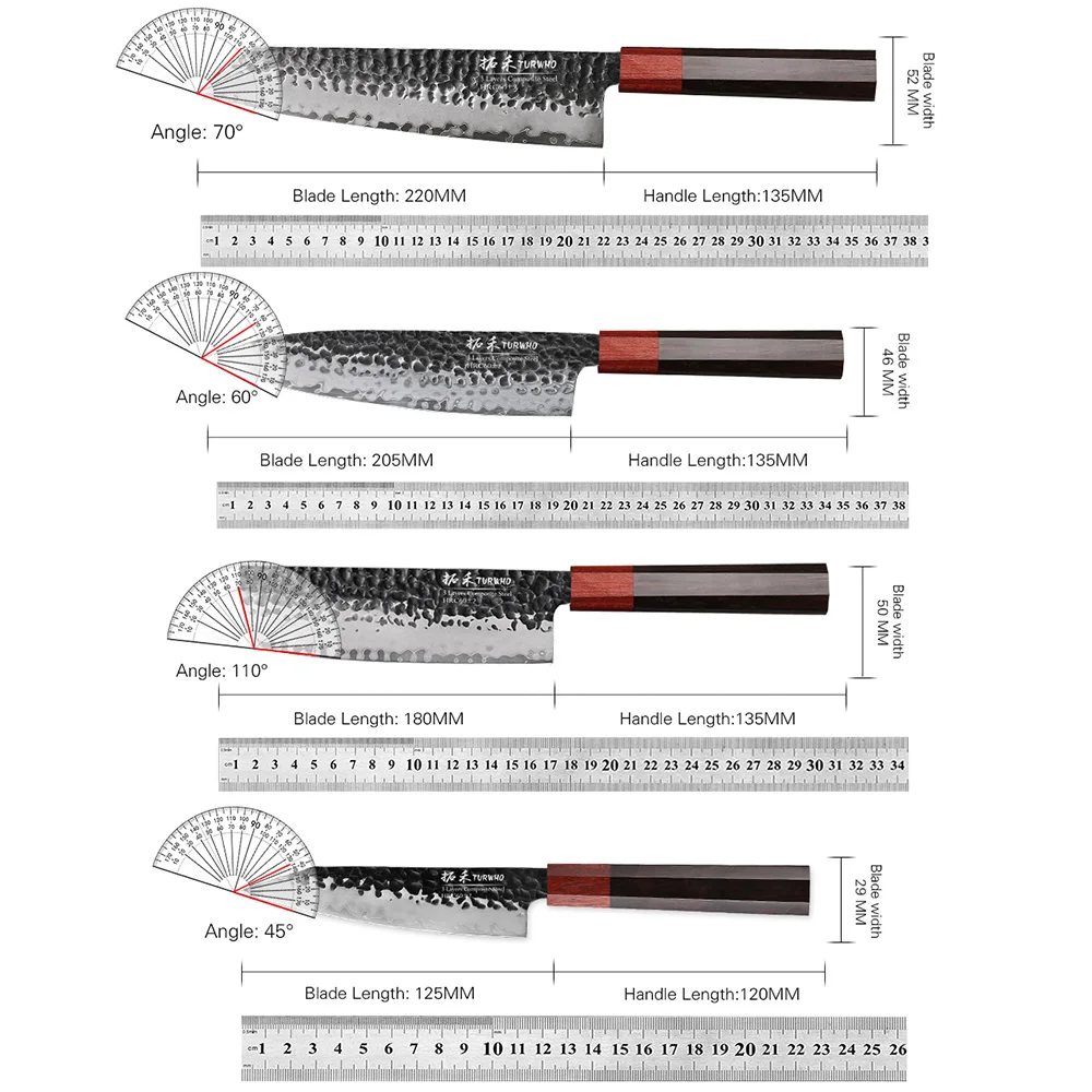 TURWHO Hand Forged Kitchen Knives 3 Layers Composite Steel Japanese Chef Knife Kiritsuke Nakiri Utility Kitchen Accessories