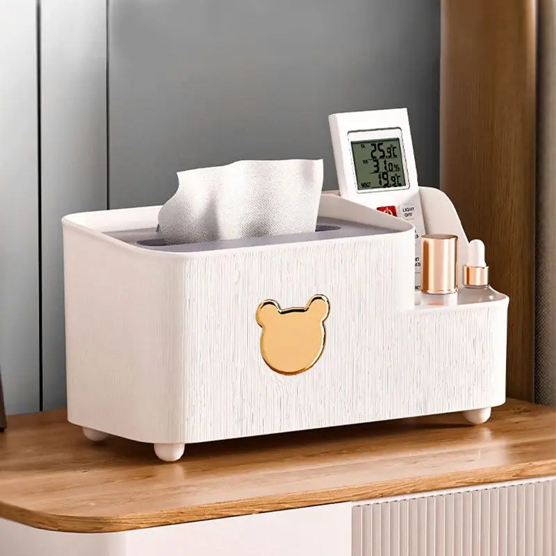 

Luxury Tissue Box Holder Multifunctional Desktop Organizer for Home Living Room with Phone Remote Storage
