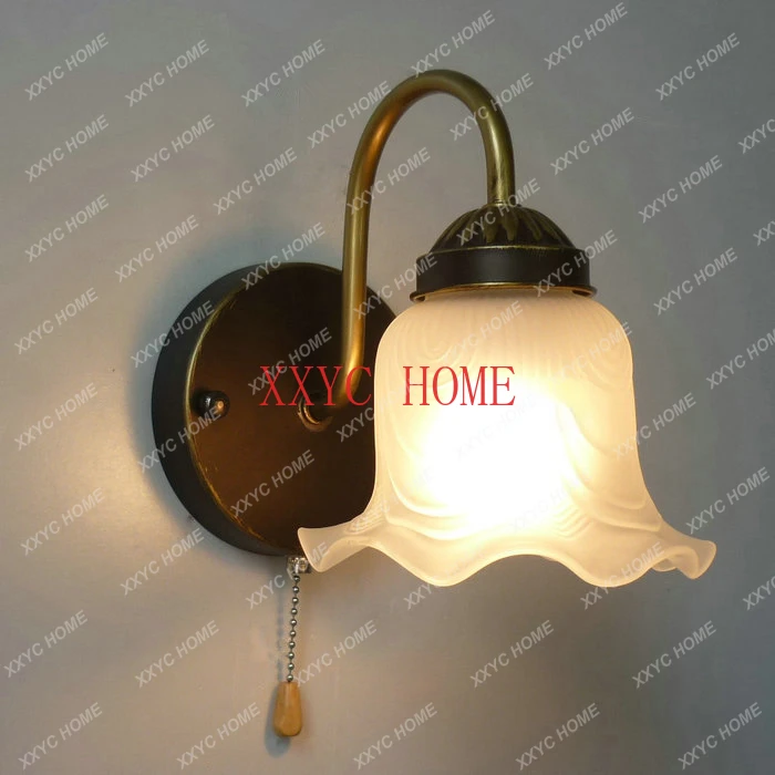 European style single head wall lamp, glass lampshade, bedside mirror, front corridor