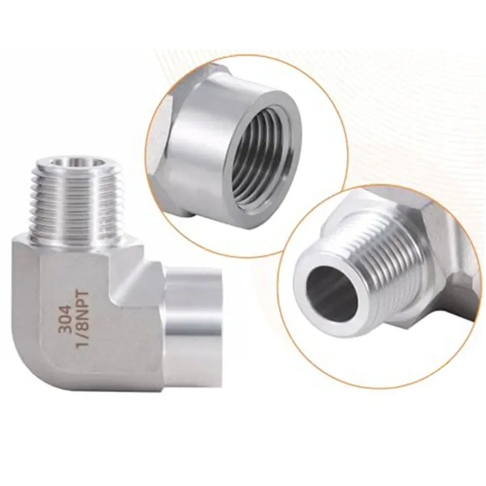 2pcs 304 Stainless Steel 90 Degree Elbow 1/8 In NPT Male To 1/8 In NPT Female For Connecting Pipes Accessories