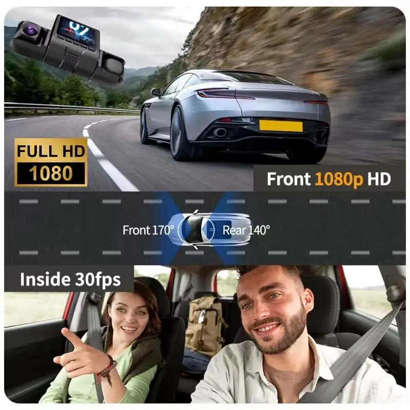 2-Channel 1080P Dash Cam with Rear Camera and Night Vision