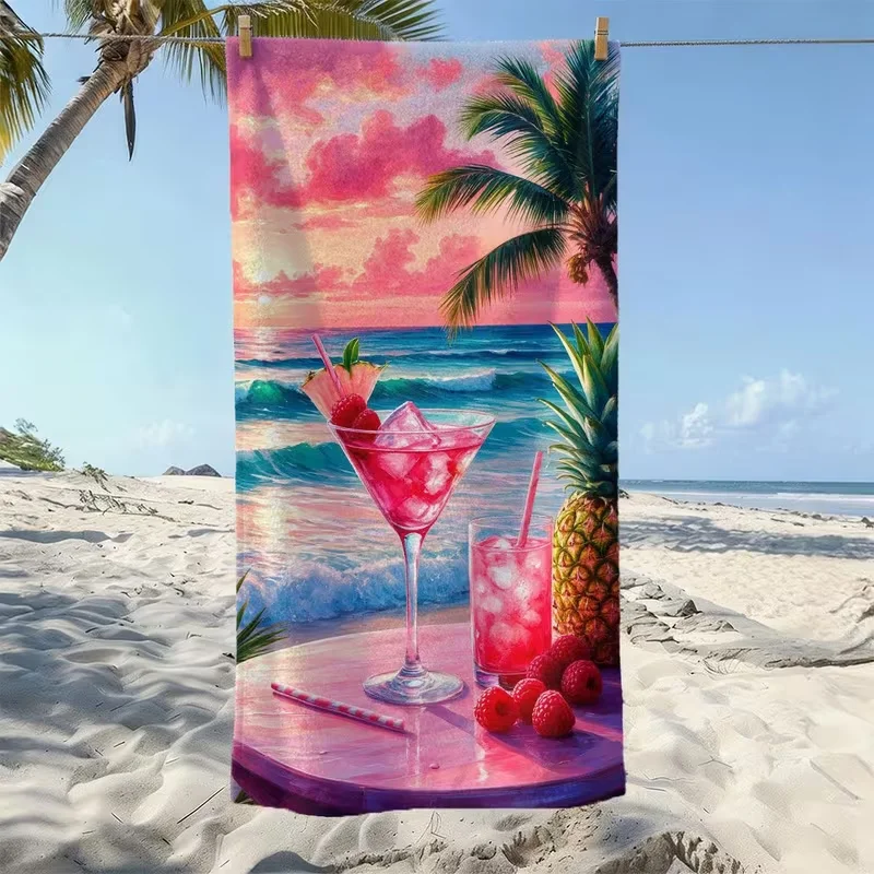 Red Heart Martini Cocktail Print Beach Towel Romantic Quick Dry Sand Resistant Soft Towel for Beach Vacation Party Holiday