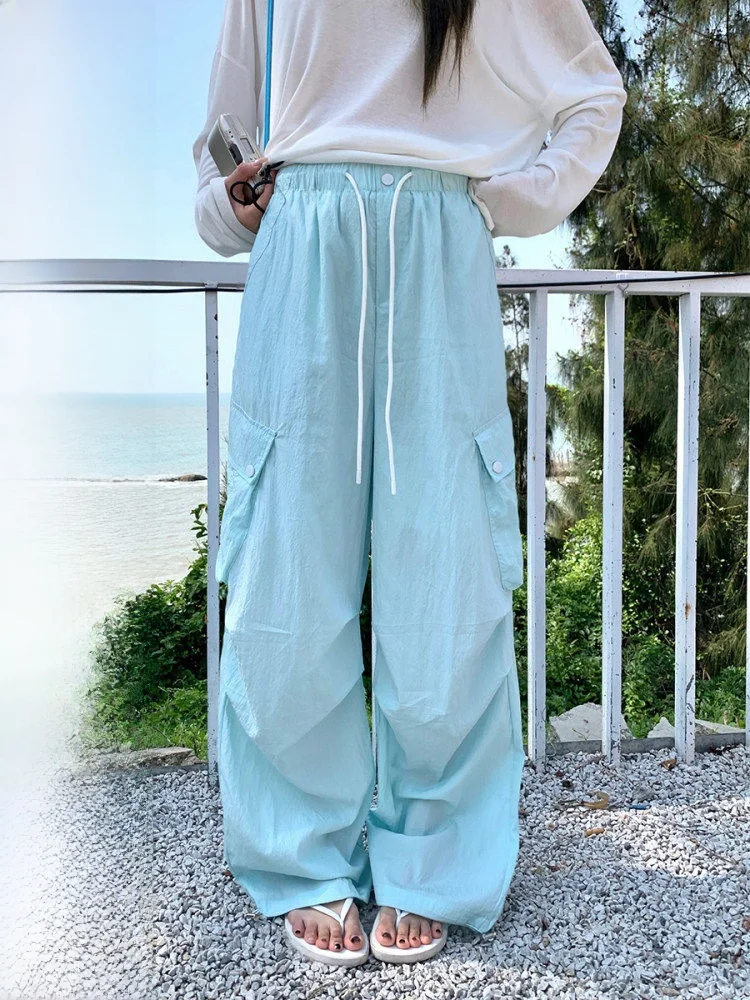 

COK Loose Straight Leg Work Pants Qui Dry Summer Wide Leg Trousers Women's Comfortable Casual Pants l Waist