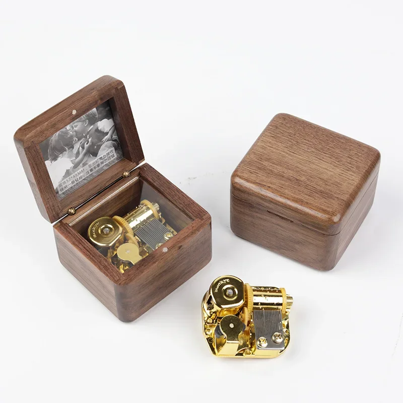 Wooden Photo Music Box DIY Engraved Walnut Keepsake Gift Creative Present for Loved Ones