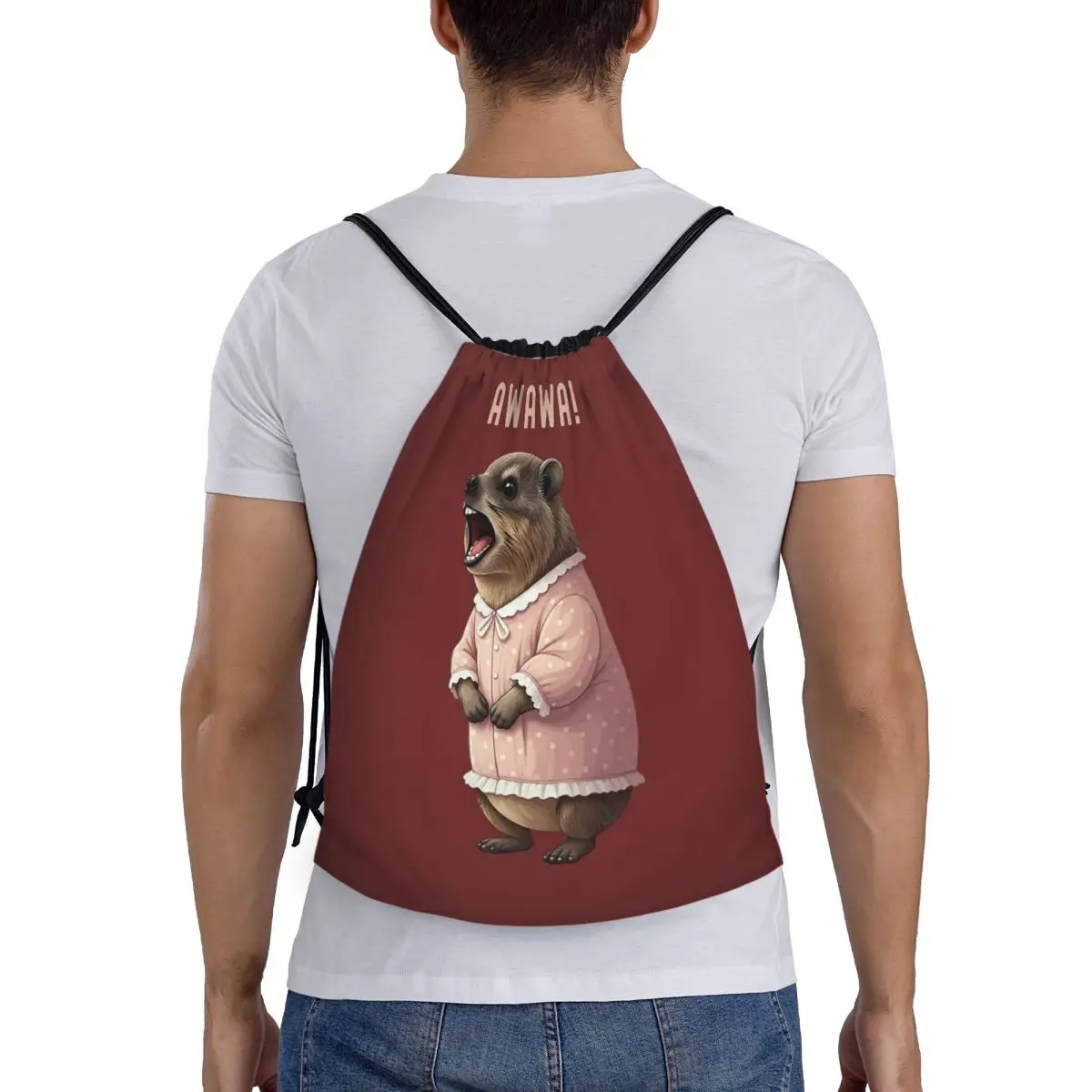 

Rock Hyrax Lover Awawa Groundhog Dassi Backpacks Portable Drawstring Bundle Pocket Storage Bag Book Bags For Travel School