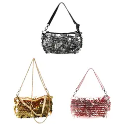 Women Sequins Handbags Top Handle Clutches Wallets with Chain Evening Bags for Vacation Beach Cocktail Party Shopping Bridal