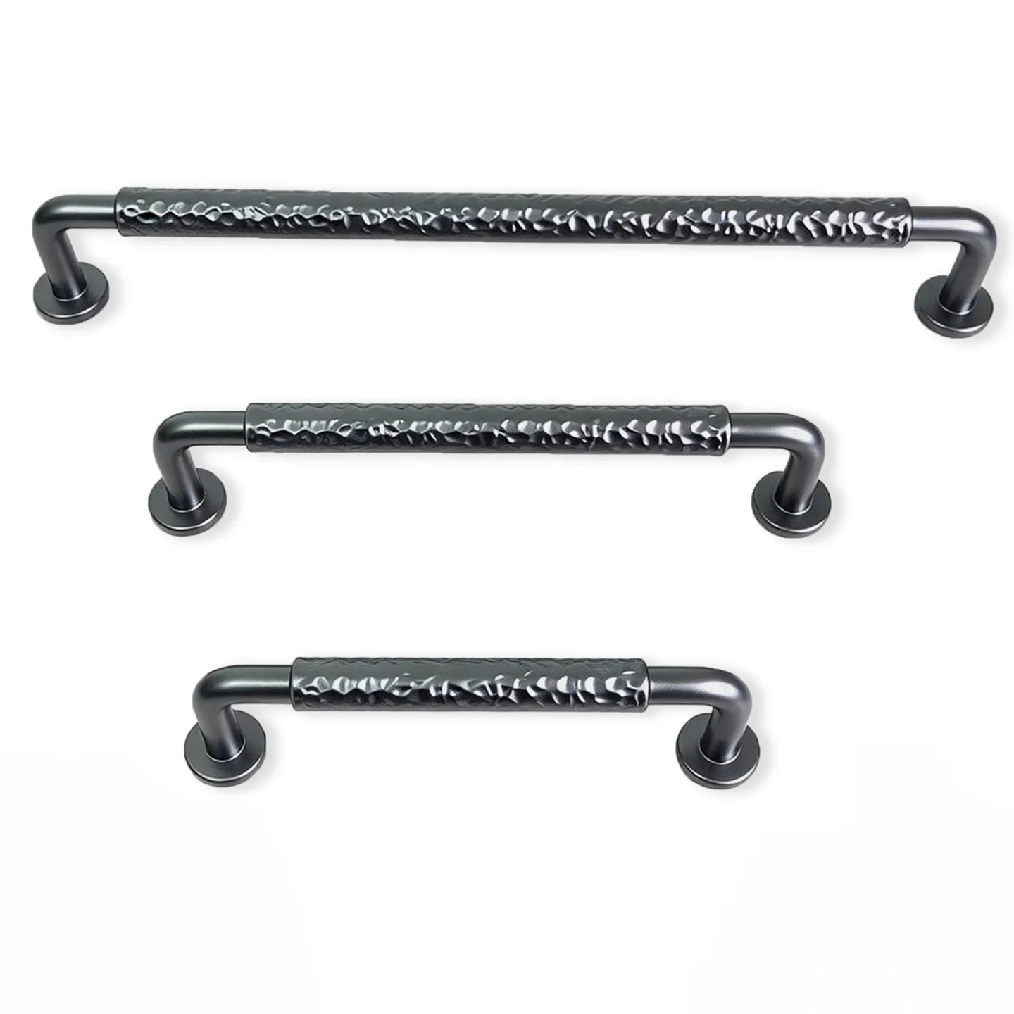 Vintage Hammered Black Aluminum Alloy Drawer Pulls, Multi Size Cabinet Handles with Screws for Furniture Decoration