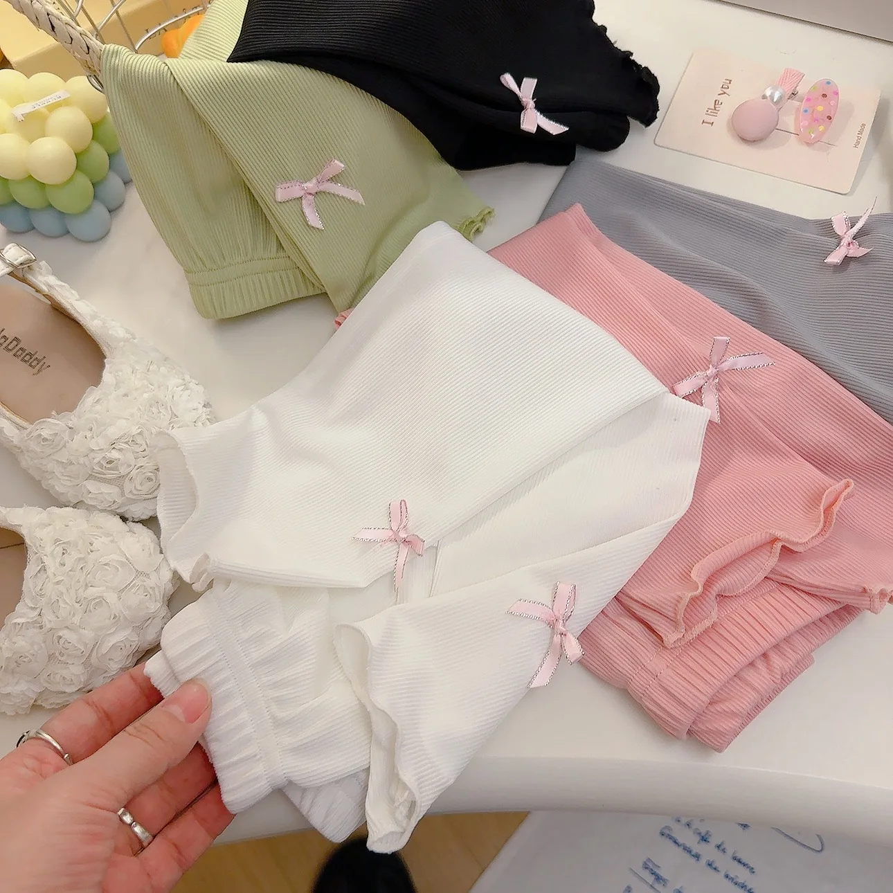 New Summer 2026 Kids Baby Girls Vintage Stripe Elastic Slim Bow Flare Pants Leggings High Waist Girls Clothing