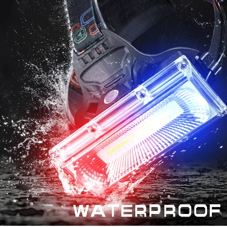 Floodlight COB LED Headlamps LED Headlight Camping Head Torch 3Modes Head Lantern 3*18650 Rechargeable Frontal HeadLamp