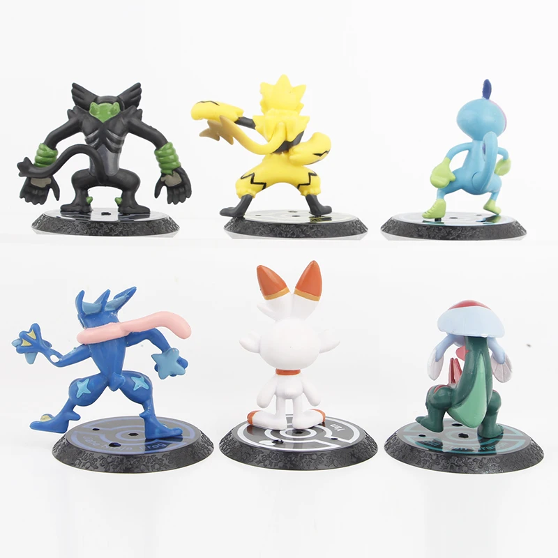 New 6pcs/set Pokemon Mega Greninja Zeraora Scorbunny Zarude Drizzile Figure Toys 7cm