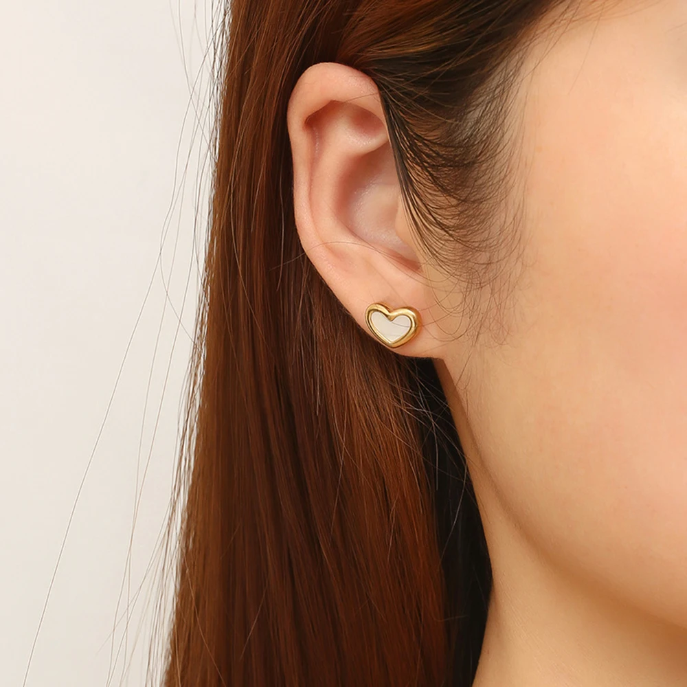 Fashion Stainless Steel White Shell Heart Shaped Series Earrings Simple Charm Smooth Metal Earrings For Women Jewelry Party Gift
