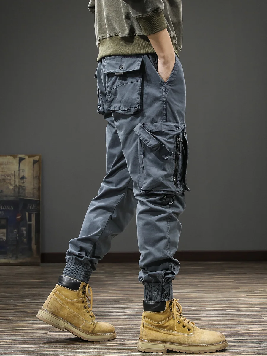 

Retro Waed Slim Fit Casual Pants Men's Autumn Tactical Functional Cuffed Leisure Trousers Faionable Outdoor Workwear