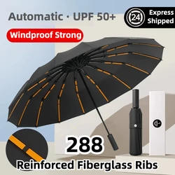 Strong 288 Bone Automatic Folding Umbrella for Men Women, Large Windproof Waterproof, Sun and Rain, UV Protection Umbrellas