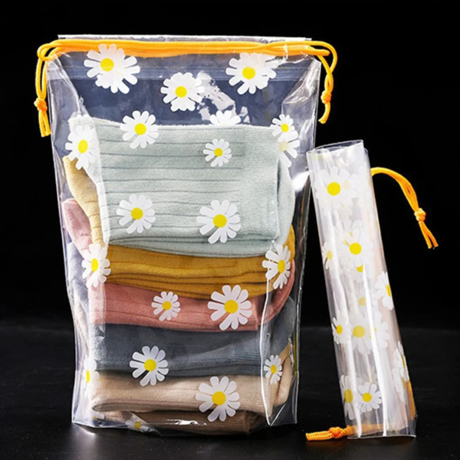 PVC Plastic   With Drawstring Portable Travel Waterproof Transparent Matte Cosmetic  Small  Pattern Organizer