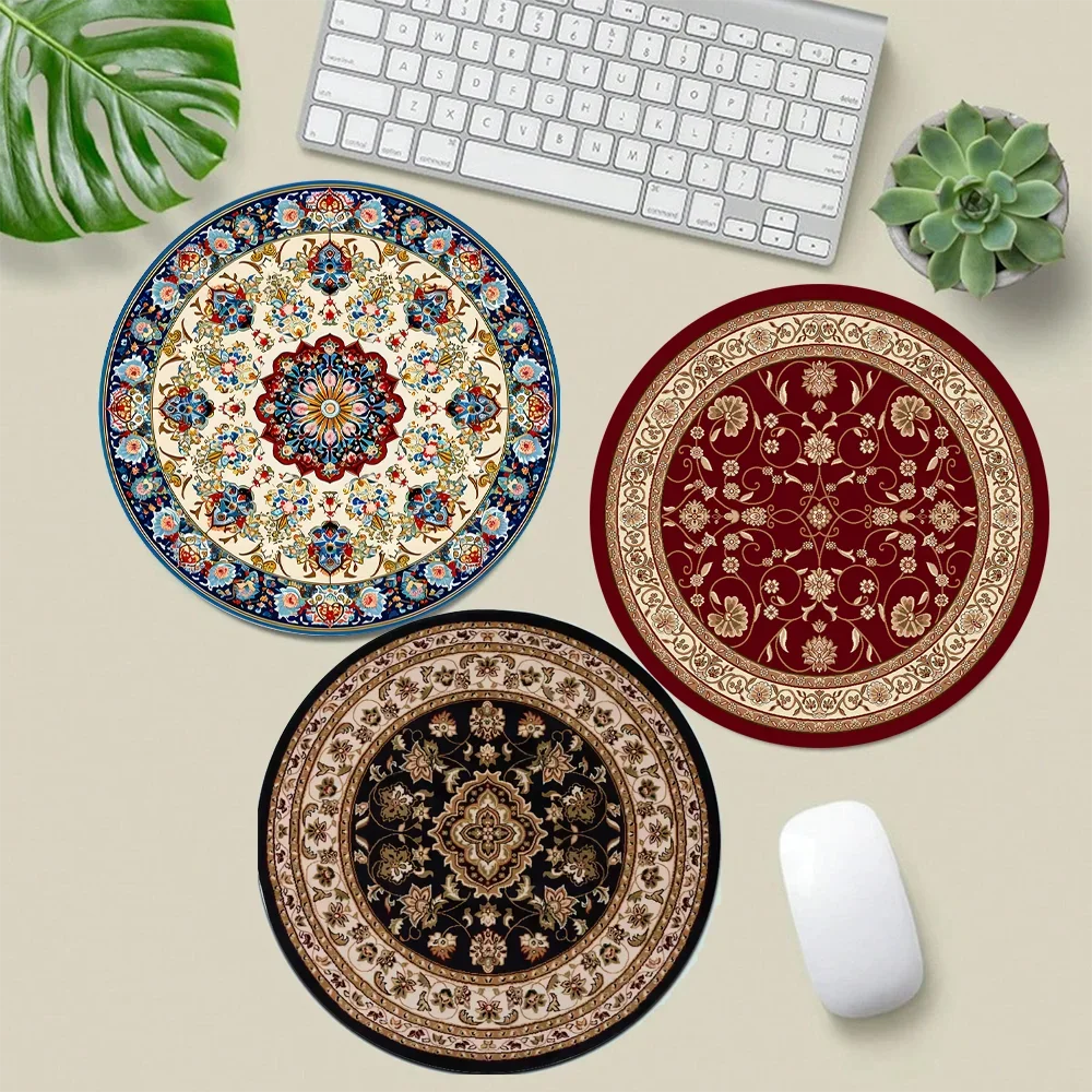 Round Mini Persian Carpet Pattern Mouse Pad Table Rug Anti Slip Mat Desktop 20x20cm Game Computer Mat Desk Mat